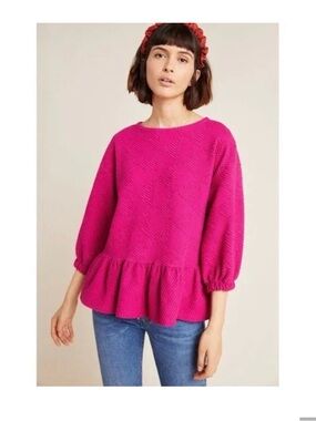 Anthropologie • Magenta Pink Maeve Peplum Textured Sweatshirt